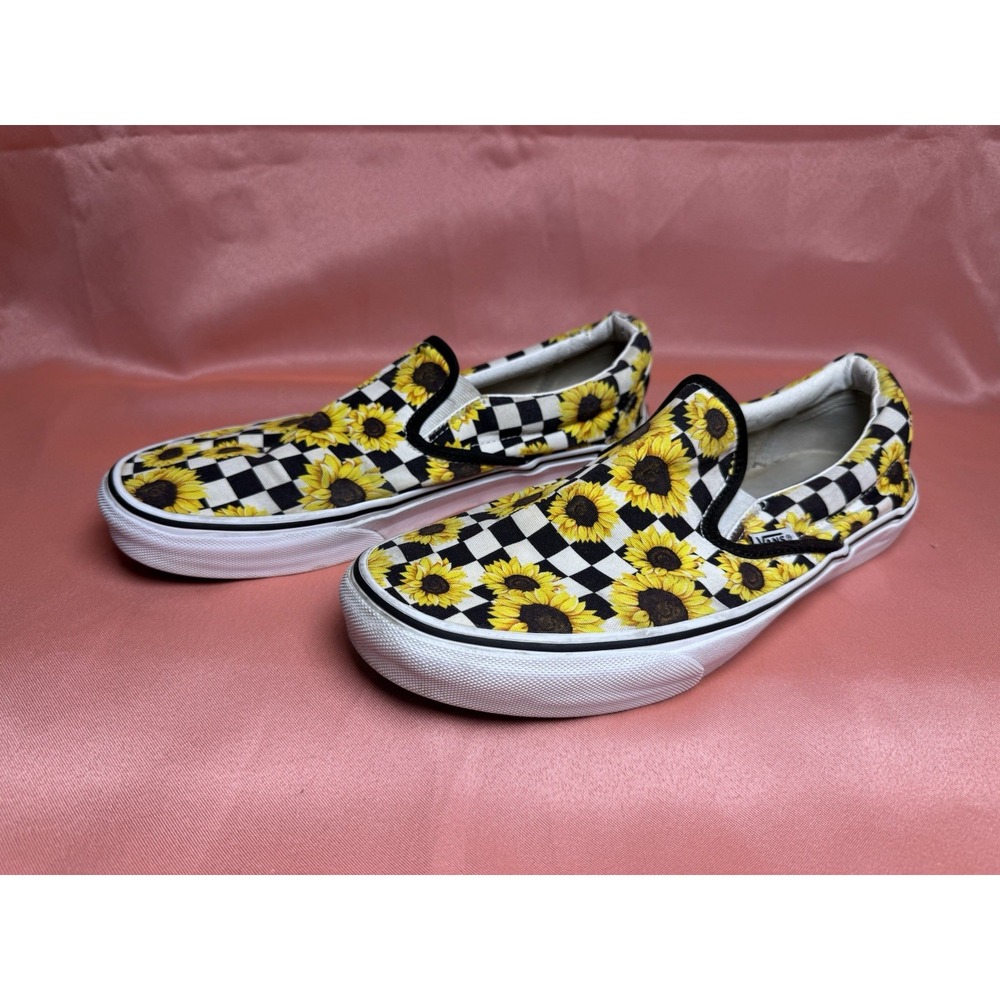 Vans Classic Slip-On Sunflower Checkerboard Canvas Shoes Women's Size 11